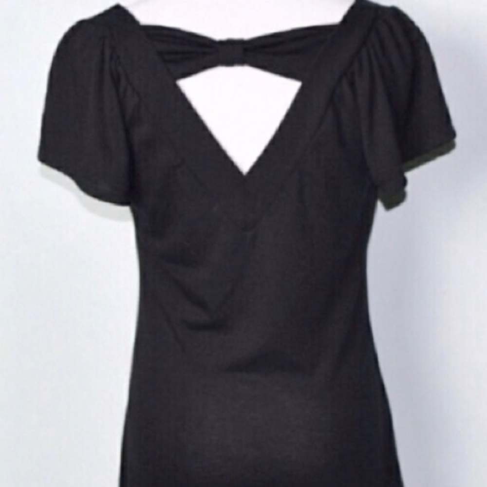 BLU HEAVEN Boho Cutout Back Short Sleeve Rayon Black Size Medium